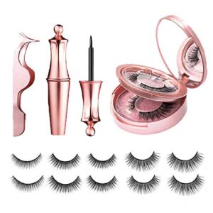 [5 Pairs] Magnetic Eyelashes and Eyeliner Kit, Lanvier Reusable 3D Magnetic False Lashes Extension No Glue Needed – Black