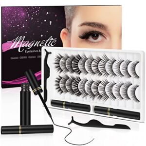 3D Natural Magnetic Eyelashes with Eyeliner Kit, Lightweight Magnetic Lashes Natural Look, 12 Pairs Reusable False Lashes Kit, No Glue Needed Reusable Easy to Use (12 Pair)