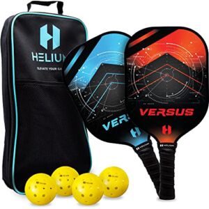 Helium Versus Pickleball Paddle Set of 2 – USAPA Certified – Graphite Fiberglass Surface, Lightweight Honeycomb Core – 2 Rackets, 4 Balls, 1 Sports Bag