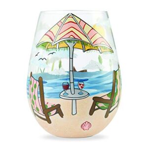 Enesco Designs by Lolita Beach Please Hand-Painted Artisan Stemless Wine Glass, 1 Count (Pack of 1), Multicolor