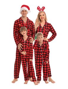 SWOMOG Family Pajamas Matching Set Christmas Long Sleeve Plaid Loungewear Button Down Pjs Soft Nightwear