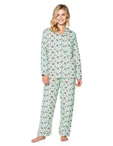 Casual Nights Women’s Sleepwear Flannel Long Sleeve Pajama Set (XX-Large, Mint Green Floral)