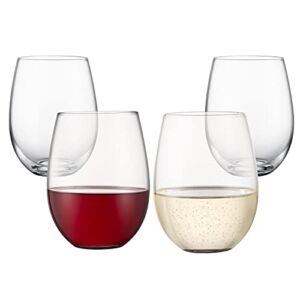 Eliu Stemless 4-Piece Wine Glass Party Set for Red and White Wines, Carbonated Mineral Water and Soft Drinks