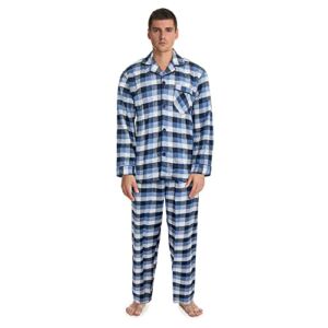 Men’s Flannel Pajama Set By Hanes- 100% Cotton 2-Piece Comfortable Men’s Sleepwear Set With Flannel Pants & Long-Sleeve Flannel Shirt- Warm & Breathable Lounge Set For Men [Navy Buffalo]