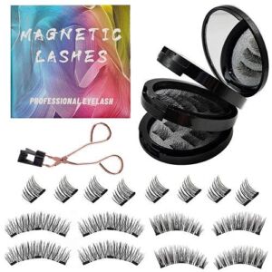 Gemonad Magnetic Eyelashes without Eyeliner, Magnetic Eyelash No Glue with Lashes Clip, Reusable False Magnetic lashes Soft 3D Natural Looking Easy to Wear (4-Pairs/16 Pieces)