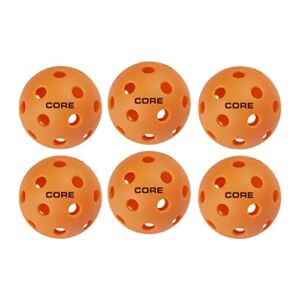 CORE Pickleball Indoor Pickleball Balls, Durable Vibrant Pickleball Balls, Official Size with 26 Holes (Orange, 6-Pack)