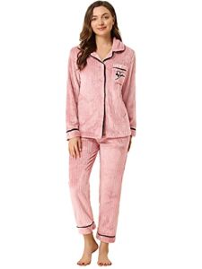 Allegra K Women’s Pajama Sets Sleepwear Button Down Soft Female Night Suit Pj Lounge Sets X-Small Pink