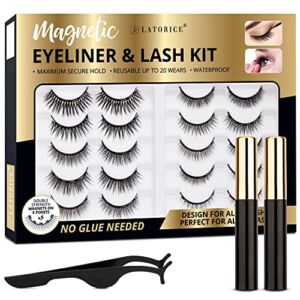 Magnetic Eyelashes, Magnetic Eyelashes Kit Magnetic Eyeliner 3D and 5D different Lengths&Densities Magnetic Eyelashes Magnetic Lashliner For Use with Magnetic False Lashes Natural Look-No Glue Needed (10-Pairs)