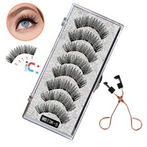 Dual Magnetic Eyelashes, Magnets False Eyelashes NO Eyeliner or Glue Needed, Natural Lashes 3D Effect Fake Eyelashes 2 Pairs Pack with Tweezers (Black)