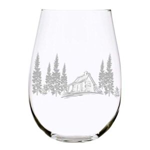 C M Cabin in the woods stemless wine glass, 17 oz.