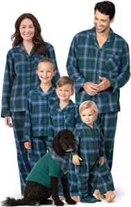 PajamaGram Matching Christmas PJs for Family, Green Plaid Button Front Women SM