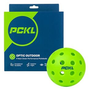 PCKL Optic Speed Pickleballs | Indoor & Outdoor | 4 Pack | Built to USAPA Specifications (Outdoor Neon Green)