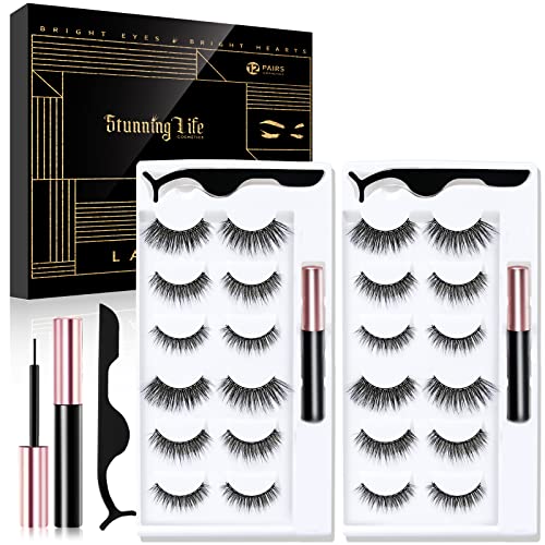Magnetic Eyelashes and Eyeliner Kit, 12 Pairs Reusable Magnetic Lashes with 4 Eyeliner and Tweezers , 3D Natural Look False Eyelashes, Easy to Wear –Made by Stunning life (LOS ANGELES – USA) | The Storepaperoomates Retail Market - Fast Affordable Shopping
