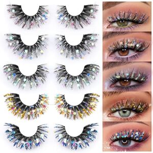 Glitter Lashes Colored False Eyelashes Wispy Lashes 5 Pairs Dramatic Lashes Cat Eye Festival Lashes Pack 5 Style by Zegaine