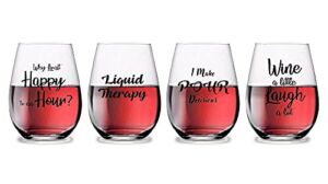 4 Wine Glasses Unbreakable Plastic in Great Box Funny and Durable Shatterproof Stemless Wine Beer Whiskey Cocktail any Beverage Outdoor Party Pool Camping Beach Take Anywhere 16oz (B)