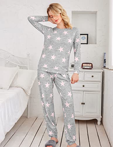 Ekouaer Womens Pajama Set Long Sleeve Sleepwear Star Print Nightwear Soft Pjs Lounge Sets with Pockets | The Storepaperoomates Retail Market - Fast Affordable Shopping