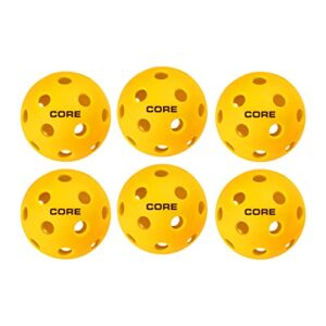 CORE Pickleball Indoor Pickleball Balls, Durable Vibrant Pickleball Balls, Official Size with 26 Holes (Yellow, 6-Pack)