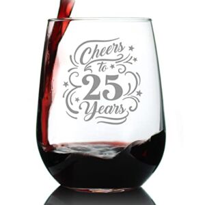 Cheers to 25 Years – Stemless Wine Glass Gifts for Women & Men – 25th Anniversary Party Decor – Large 17 Oz Glasses