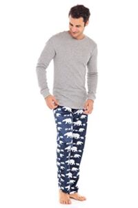 Khombu Mens Pajama Set – Long Sleeve Thermal Shirt & Pants Loungewear, Sleepwear Navy