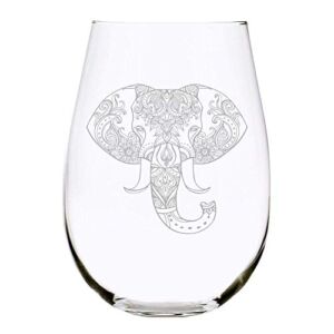 C & M Elephant Stemless Wine Glass Christmas gift, 17 Ounces, Laser Engraved, Crystal, Lead-free