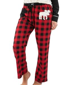 Lazy One Pajamas for Women, Cute Pajama Pants and Long Sleeve Top Separates, Moose Plaid, Animals