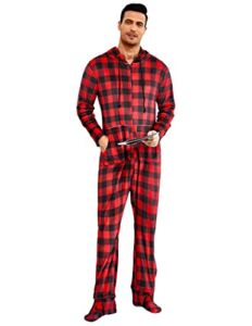 Ekouaer Adult Footed Pajamas Long Sleeve Flannel Onesies Plaid Sleepwear for Men