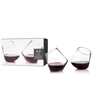 Viski Rolling Crystal Wine Glasses Set of 2, No-Lead Premium Crystal Clear Glass, Modern Stemless, Wine Glass Gift Set, 12oz