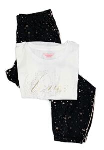 Victoria’s Secret The Flannel Tee-jama PJ Pajama Set, White / Constellation Stars, Small