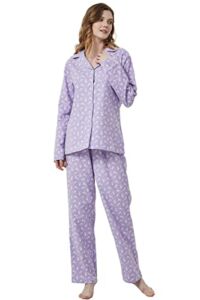 SLEPYCOW women flannel pajama set 100% cotton flannel pajamas set for women long sleeve pijama& button down top purple rabbit L