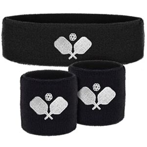 Pickleball Wristbands and Headband Set — 3 Piece Sweat Absorption Sweatbands — Moisture Wicking Athletic Cotton