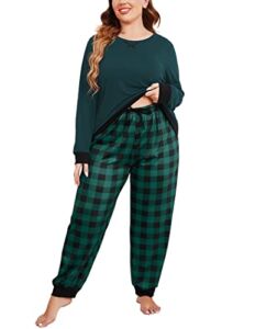 IN’VOLAND Women’s Plus Size Pajamas Sets Long Sleeve with Plaid Pants Soft Sleepwear Loungewear Pjs Sets with Pockets