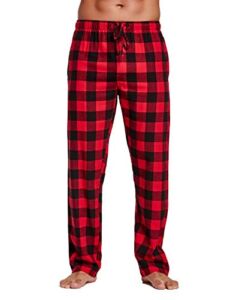 YINC Men’s 100% Cotton Super Soft Flannel Pajama Pants, Black Red Gingham, Medium