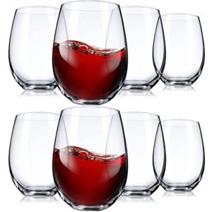17 oz Stemless Wine Glasses, Red or White Wine Clear Glasses Set of 8, Crystal Drinking Glasses for Wedding Anniversary Christmas Birthday Party Gifts