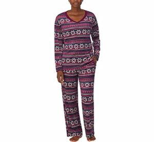 Nautica Women’s 2 Piece Fleece Pajama Sleepwear Set (Small, Purple -Winter Fair Isle)
