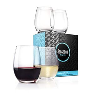 Season STORY Crystal Stemless Wine Glasses Set of 4 – 15 oz, Red Wine Glasses, Copas De Vino De Cristal Elegantes, Chardonnay Wine Glasses, pinot noir wine glass set, gift set for wedding, birthday