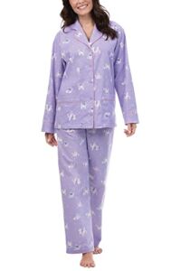 PajamaGram Cat Pajamas For Women – Flannel Women’s Pajamas, Lavender Cats, LG