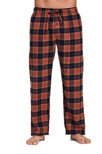 CYZ Men’s 100% Cotton Super Soft Flannel Plaid Pajama Pants,Navy Orange Plaid,Large