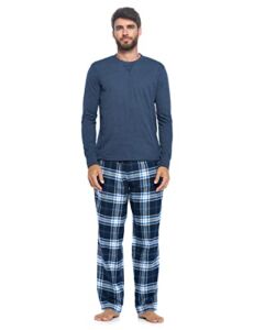 Ashford & Brooks Men’s Long-Sleeve Top Flannel Pants Pajama Sleepwear Set – Black Navy Plaid – Large