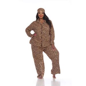 White Mark Women’s Plus Size Printed Flannel Pajama Set with Eye Mask (Brown Cheetah, 4XL)