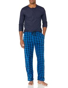 Essentials by Seven Apparel Men’s Long-Sleeve Top and Fleece Bottom Pajama Set, Navy, Large