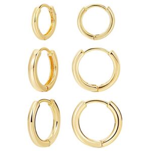 3 pairs 14K Gold Plated Huggie Hoop Earrings for Women, Minimalist Gold Huggie Hoop Earrings, Simple 3 sizes Hoop Earrings for Women Men gift