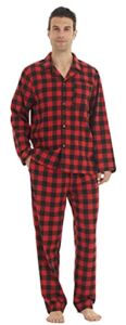 Cotton Pajamas for Men Button Down Flannel Pajamas Mens Sleepwear Plaid Pjs Set Warm Loungewear Nightwear