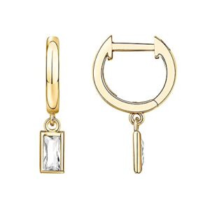 PAVOI 14K Gold Plated S925 Sterling Silver Post Drop / Dangle Huggie Earrings for Women | Dainty Earrings (Baguette, Yellow-Gold-Plated)