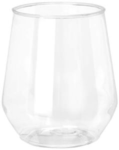 32 count 12 oz Unbreakable Stemless Plastic Wine Champagne Glasses Elegant Durable Reusable Shatterproof Indoor Outdoor Ideal for Home, Office, Bars, Wedding, Bridal Baby Shower