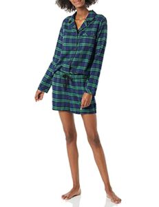 Amazon Essentials Women’s Lightweight Woven Flannel Pajama Set with Shorts, Blackwatch/Tartan/Plaid, Medium