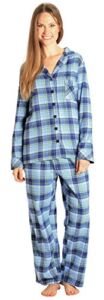 EverDream Sleepwear Womens Flannel Pajamas, Long 100% Cotton Pj Set,Size X-Large Blue