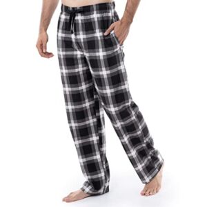 IZOD Men’s Flannel Fleece Sleep Pant, Black Plaid, Large