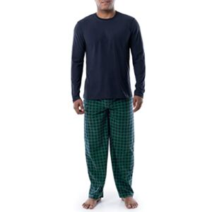 IZOD Men’s Flannel-Fleece Long Sleeve Top and Pant Sleep Set, Navy/Green Plaid, Medium