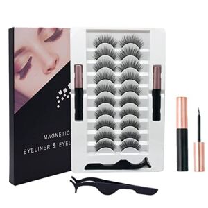 Magnetic Eyelashes, Upgraded Full Eye Magnetic False Lashes, Easy to Wear (10Pairs lashes with eyeliner)