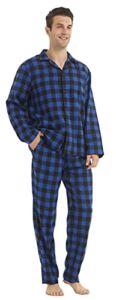 YUSHOW Mens Flannel Pajamas Set Cotton Plaid Pjs Button Down Warm Soft Lounge Sleepwear Top & Pj Pants with Pockets